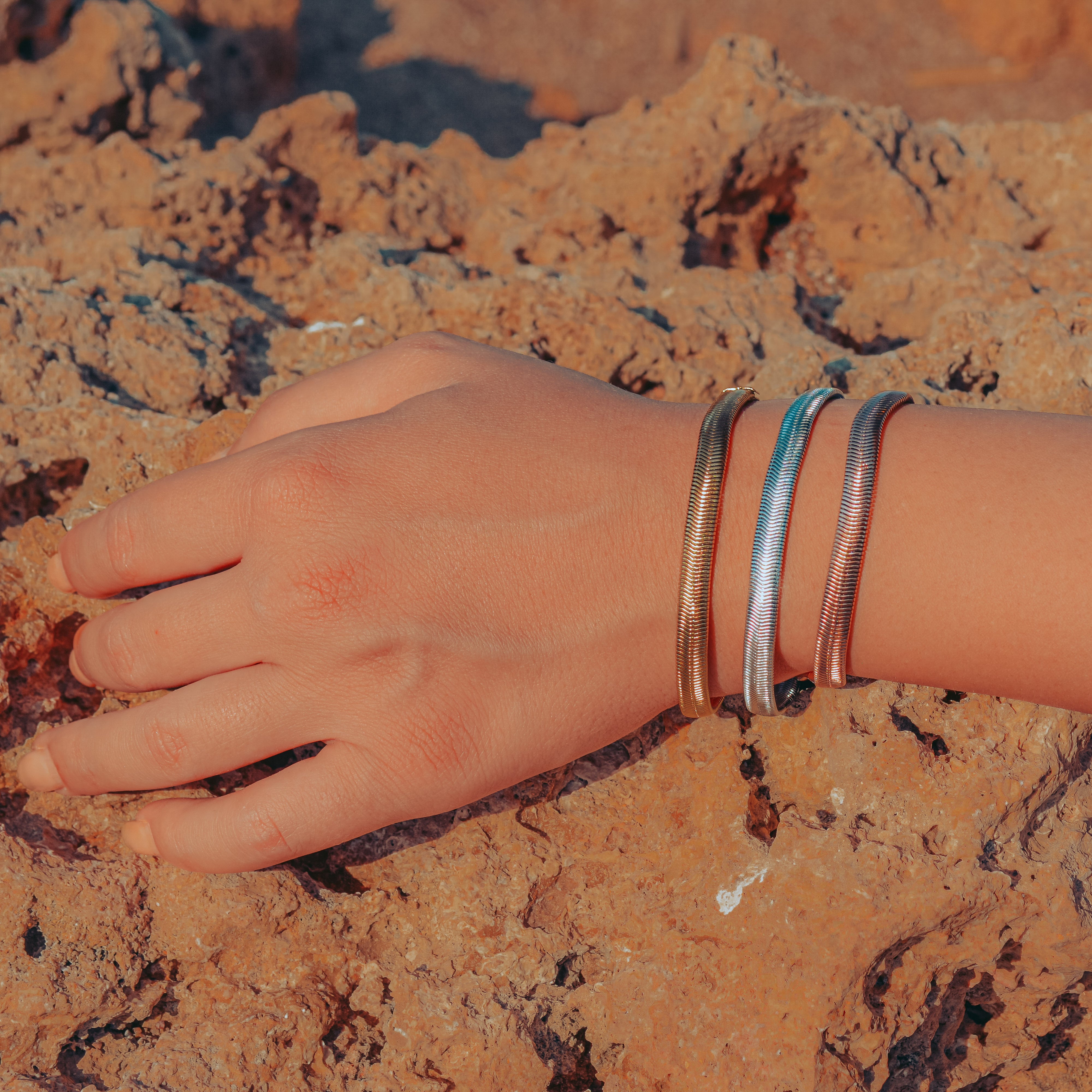 Ατσάλινη Αλυσίδα Χεριού-Snake Flat Bracelet (ασημί,χρυσό,ροζ χρυσό)